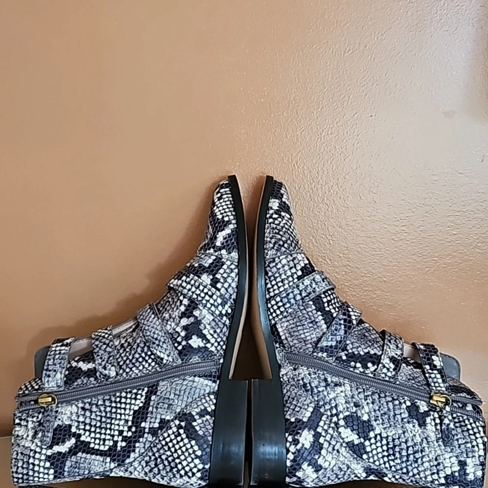 J. Crew Snake Print Leather Ankle Zipper Boots. - Picture 6 of 12